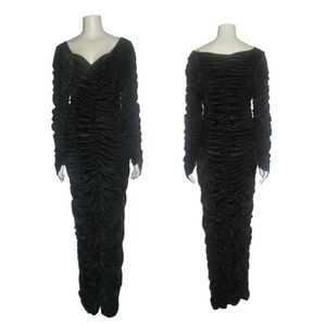Vintage Black Velour Coffin Long Sleeve Maxi Dress